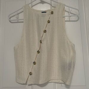 Urban Outfitters Cream Knit Diagonal Button Crop Tank